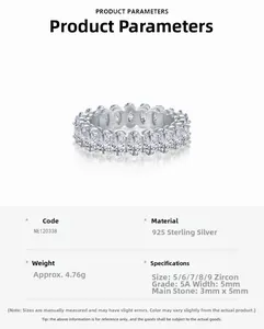 Detailed view of S925 sterling silver ring with oval 5A zircon stones and row settings