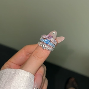 S925 sterling silver heart-shaped zircon rings in pink, blue, and clear colors