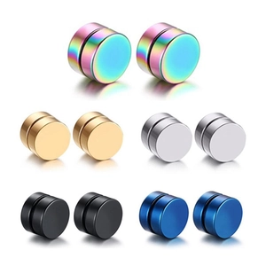 Cinq paires de boucles d'oreilles magnétiques rondes en arc-en-ciel, or, argent, noir et bleu