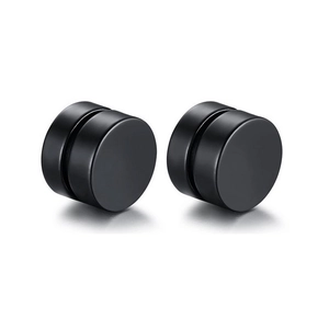 Boucles d'oreilles magnétiques rondes noir mat en acier titane pour oreilles non percées