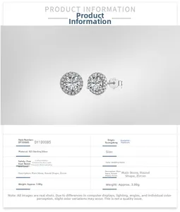 Macro detail of S925 sterling silver halo stud earrings with sparkling cubic zirconia