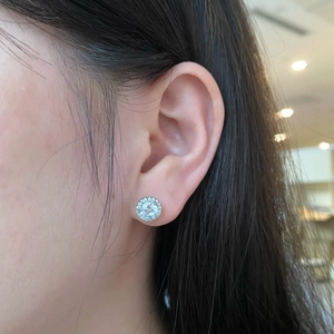 French S925 sterling silver halo stud earrings featuring sparkling round zircons for women