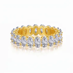 S925 Sterling Silver Oval Cut Zirconia Eternity Ring Gold Silver Plated Geometric Ring Women Light Luxury Fashion Jewelry