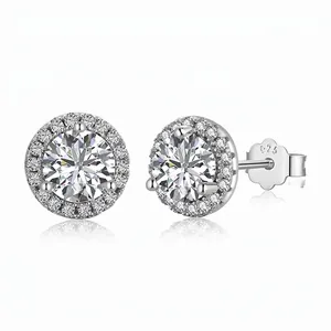 Classic 925 Sterling Silver Round Halo Stud Earrings For Women Elegant Rhinestone Inlaid French Style Fine Jewelry Gift