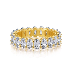 S925 sterling silver gold eternity ring with oval-cut cubic zirconia in full band setting
