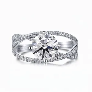 Elegant S925 Sterling Silver Intertwined Wedding Ring For Women Round Zirconia Sparkly Engagement Ring Fine Jewelry