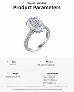 Macro detail of S925 sterling silver ring with 5.0ct pear cut 5A cubic zirconia stone