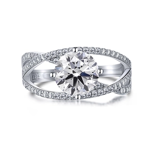 Classic S925 sterling silver wedding ring with round brilliant cut 5A cubic zirconia stones