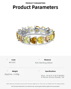 Detailed view of S925 sterling silver ring featuring heart-cut yellow zircon stones