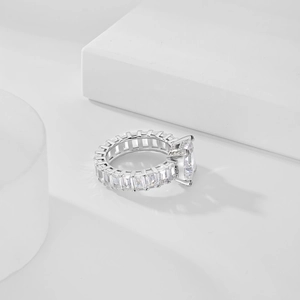 Macro detail of S925 silver ring featuring rectangle zircon stones and high mirror polish