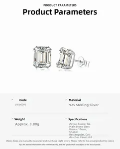 Detailed view of Asscher cut square zirconia earrings in 925 sterling silver setting