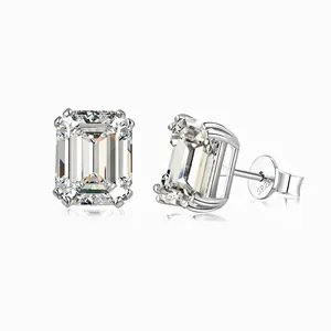 S925 Sterling Silver Square Asscher Cut Zirconia Stud Earrings Geometric Simple Elegant Accessories For Women Jewelry Gift