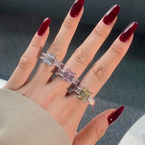 Elegant S925 sterling silver rings with emerald cut pink yellow and white zircon stones