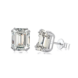 Elegant S925 sterling silver square emerald cut zircon stud earrings with four-prong setting