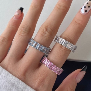 S925 sterling silver eternity rings with emerald cut blue, white, and pink zircons