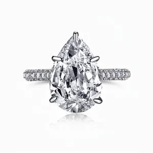 925 Sterling Silver Pear Cut Zirconia Ring Elegant Waterdrop Inlaid Engagement Wedding Ring For Women Fashion Jewelry Gift