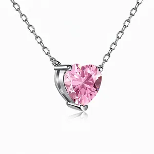 925 Sterling Silver Heart Pendant Necklace For Women Zirconia Inlaid Romantic Elegant Polished Choker Jewelry Birthday Gift