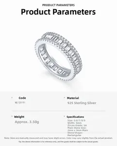Detail view of 925 sterling silver ring with 5mm band and 5A rectangle zircon stones