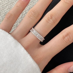 French style S925 sterling silver ring with baguette and round cut pavé cubic zirconia
