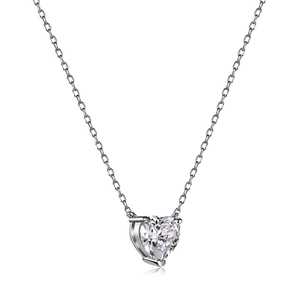 Elegant S925 sterling silver heart-shaped zircon pendant necklace on white background