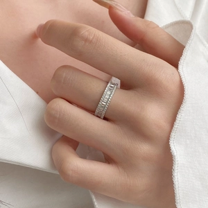 Detailed macro view of S925 silver ring featuring full pavé rectangle cubic zirconia stones