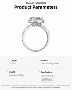 Détail de bague en argent 925 avec une pierre de zircone taille coussin de 4,0 carats