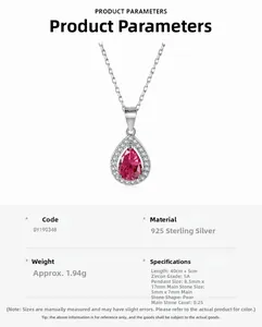 Détail du pendentif en zircon rose en forme de poire en argent sterling S925