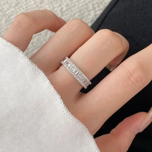 Sparkling S925 sterling silver triple-row ring with baguette and round cut cubic zirconia