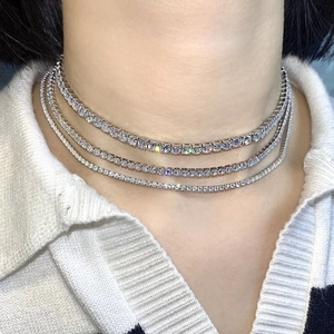 Dreinlagiges Tennis-Halskettenset aus 925er Sterlingsilber mit 5A Zirkonia-Steinen