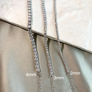 925 Silber Tenniskette mit 2mm 3mm 4mm Zirkoniasteinen und verlängerbarer Kette