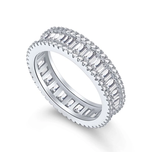 Three-row eternity band in S925 sterling silver with baguette and round-cut cubic zirconia