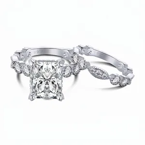 925 Sterling Silver Zirconia Wedding Ring Set For Women Emerald Cut Rectangle Radiant Cut Stackable Bridal Engagement Ring