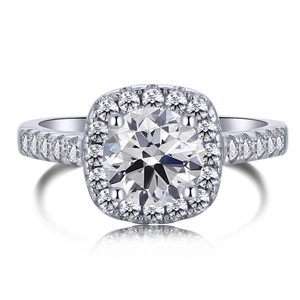 Classic S925 sterling silver halo ring with round zircon stone on white background