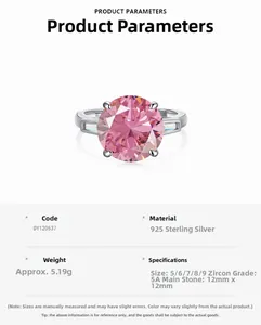 Vue détaillée d'une bague en argent 925 avec zircone rose de 12mm en gros plan