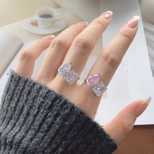 Anillos Toi et Moi de plata S925 con circonitas talla pera y talla esmeralda