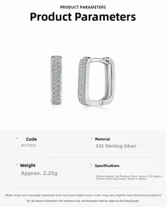Vue détaillée des boucles d'oreilles géométriques en argent S925 avec zircons AAA