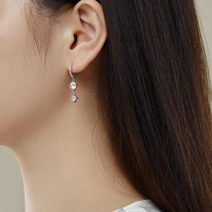 Élégantes boucles d'oreilles pendantes en argent S925 avec zircons sur modèle