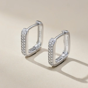 Boucles d'oreilles en argent sterling S925 en forme de U pavées de zircons