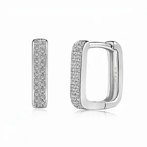 Boucles d'Oreilles Créoles Rectangulaires Géométriques en Argent Sterling 925 pour Femmes Boucles d'Oreilles Huggie de Luxe avec Pavé de Zirconia