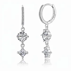 Boucles d'Oreilles Clous Géométriques en Argent Sterling 925 pour Femmes Style Luxe Léger Japonais Coréen Zirconia Bijoux Cadeau