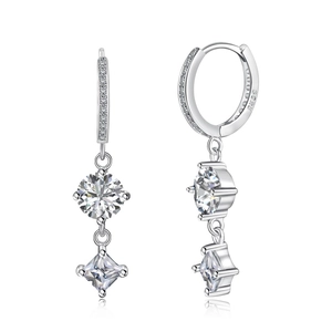 Boucles d'oreilles pendantes en argent S925 avec zircons ronds et taille princesse