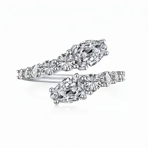 Bague Ouverte Bypass en Argent Sterling 925 de Luxe avec Zirconia Taille Poire Réglable Bijoux de Mariée Délicats pour Femmes