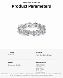 Macro detail of S925 sterling silver ring with 5A cubic zirconia and product parameters