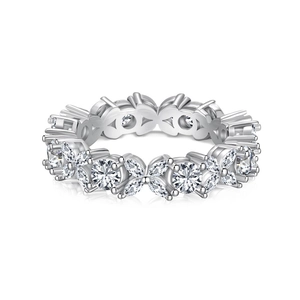 French S925 sterling silver floral ring with zircon crystals in a vintage elegant design