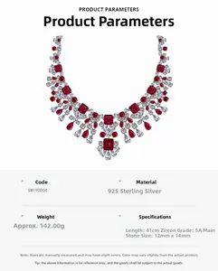 Detailed product specifications of luxury S925 silver necklace with red ruby cubic zirconia