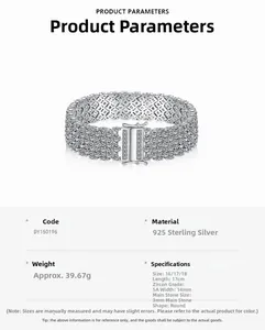 Detailed specifications of S925 sterling silver mesh bracelet with full 5A zircon inlay
