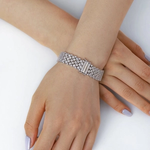 Detailed macro view of high-end S925 silver wide bracelet with full paved pavé diamonds