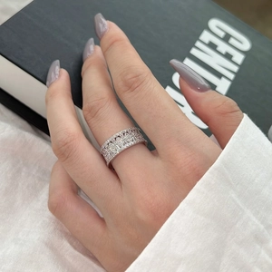 Luxurious S925 sterling silver ring with multi-row zircon pave settings for women
