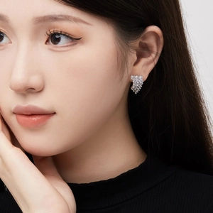 Nahaufnahme von S925 Sterling Silber Ohrringen mit Zirkonia-Fransen am Modell