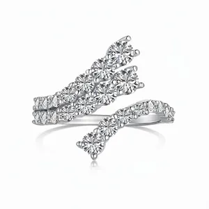 S925 Sterling Silver Irregular Open Ring For Women Elegant Zirconia Inlaid Adjustable Wrap Ring High-End Jewelry Gift